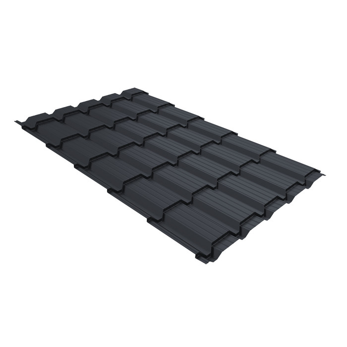 Металлочерепица Grand Line Верховье Quadro profi (Квадро Профи) 0,5 PurPro RAL 7024 мокрый асфальт